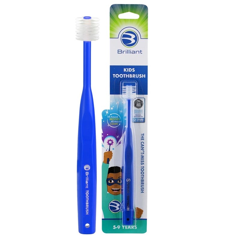 Brilliant Oral Care Kids Toothbrush with Soft Bristles and Round Head, for a Child Approved, Easy to Use All-Around Clean Mouth, Ages 5-9 Years, Royal Blue, 1 Pack - Image 1